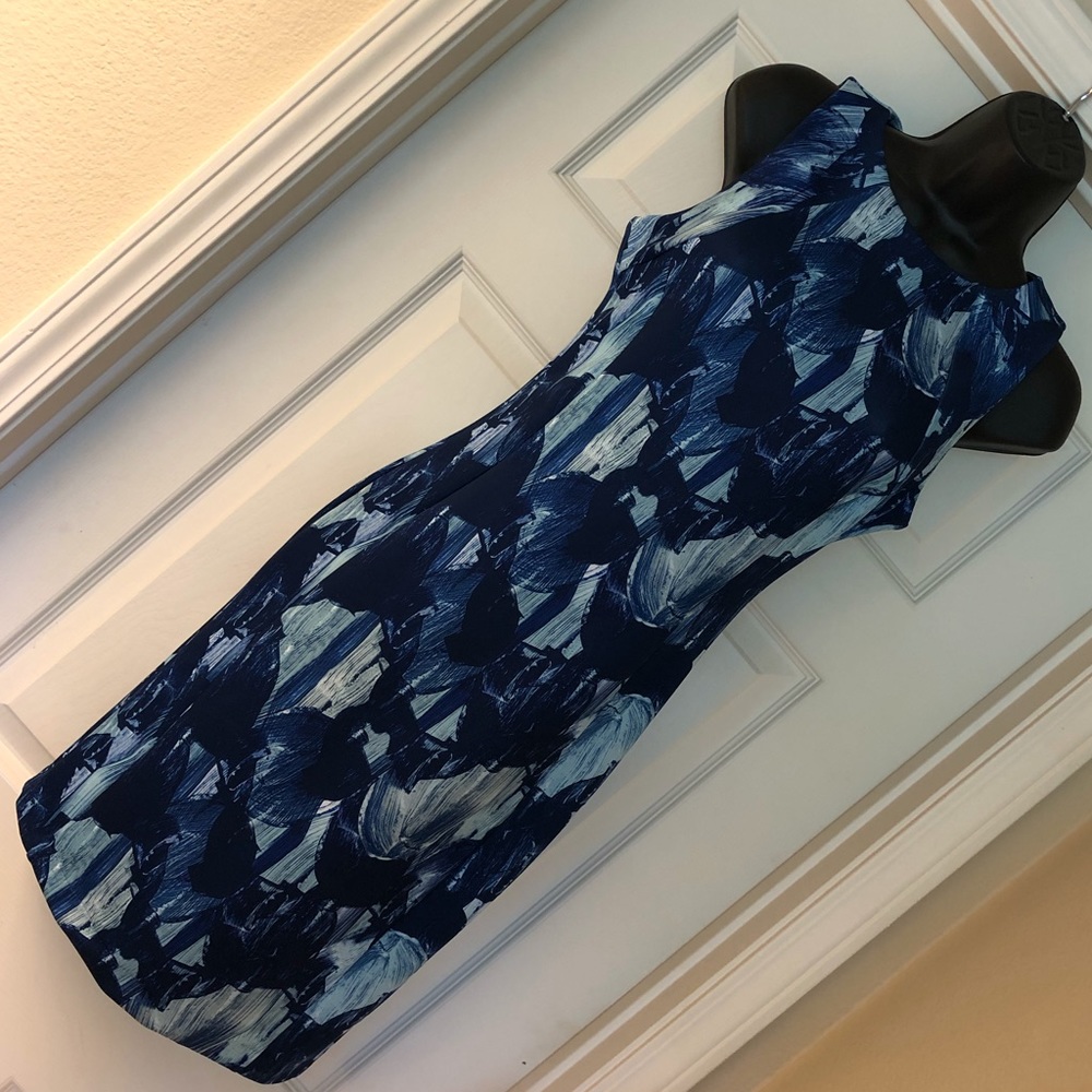 H&M Blue Scuba fabric fitted body con dress S